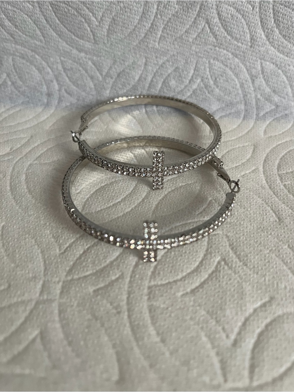 Fashion Silver Crystal Cross Hoop Earrings - Women Jewelry